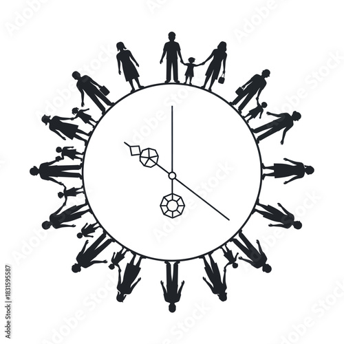 Time and Family Life Cycle Clock with People Silhouettes.