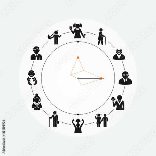 Clock Face Depicting Human Life Stages.