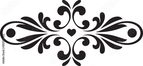 Elegant symmetrical black flourish scrollwork decorative divider element