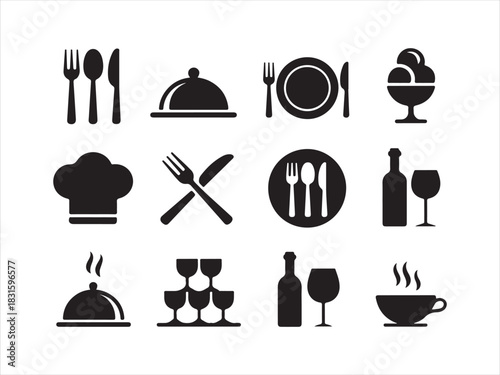 Restaurant Food Icon Set Silhouette – Kitchen & Dining Vector Illustration
