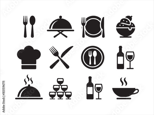 Restaurant Food Icon Set Silhouette – Kitchen & Dining Vector Illustration