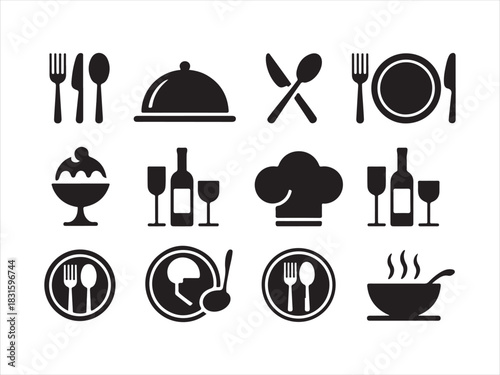 Restaurant Food Icon Set Silhouette – Kitchen & Dining Vector Illustration