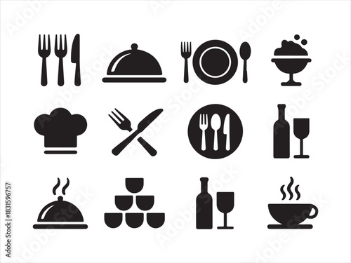 Restaurant Food Icon Set Silhouette – Kitchen & Dining Vector Illustration