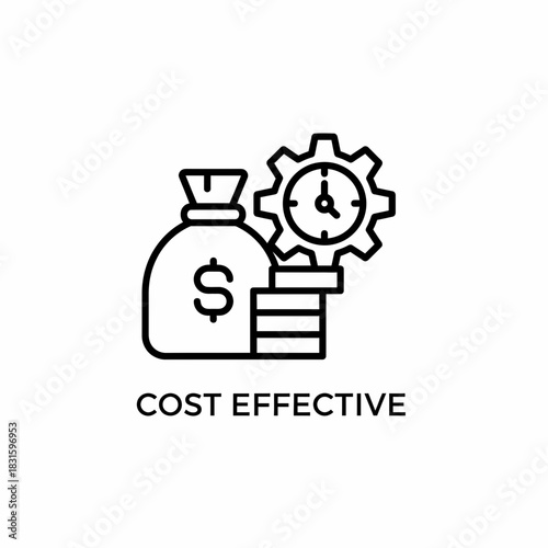 Cost Effective Solutions Icon Bag of Money, Gears, and Stacks of Coins