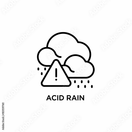 Acid rain warning line icon with a cloud and exclamation mark, representing environmental pollution and atmospheric danger