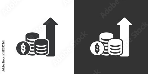 Coin Money Value Increase icon. Solid glyph series icon