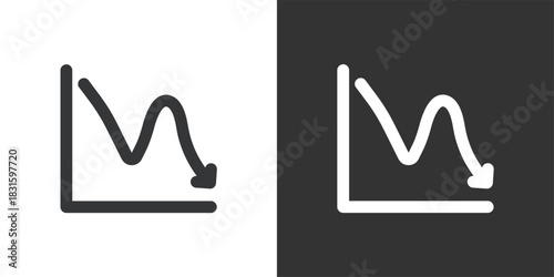 Volatile Line Graph Decrease icon. Solid glyph series icon