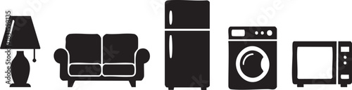Home Furniture and Kitchen Appliance Vector Silhouette Icon Set