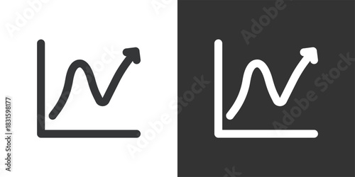 Volatile Line Graph Increase icon. Solid glyph series icon