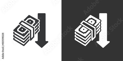 Cash Decrease icon. Solid glyph series icon
