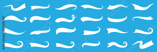 Swoosh vector tails for baseball logo. Swash font lines for sport design. Calligraphic vintage decoration. Retro brush strokes. Curve ribbons and flourishes.