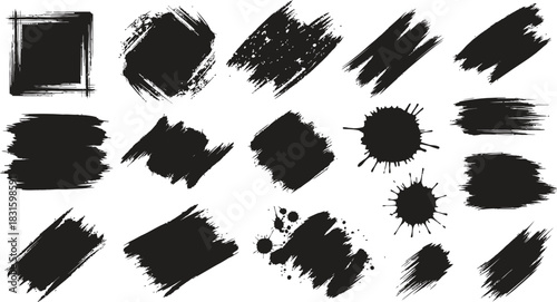 Mega bundle of different ink brush strokes:rectangle,square and round freehand drawings.Ink splatters,grungy painted lines,artistic design