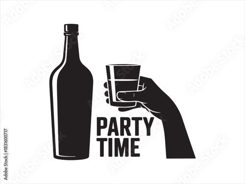 Party Drink Icon Silhouette | Bottle and Glass Illustration