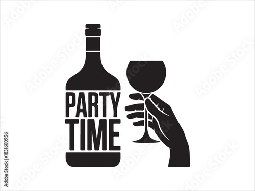 Party Drink Icon Silhouette | Bottle and Glass Illustration