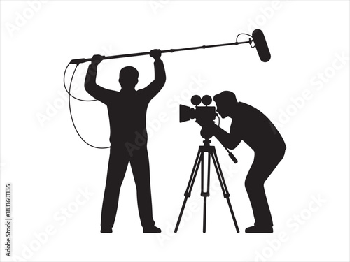 Film Crew Silhouette | Cameraman and Boom Operator Icon