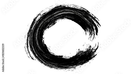 Enso circle in black ink, a symbol of enlightenment, strength, and elegance in Zen Buddhism, painted with a brush.
