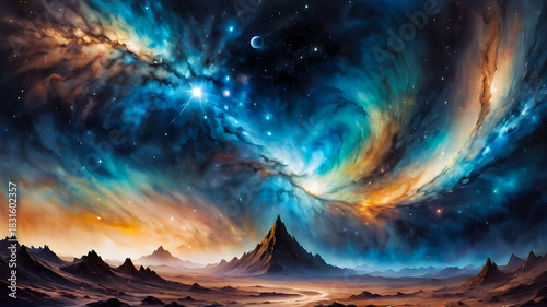 
Mountainous space landscape. Landscape with an alien landscape.