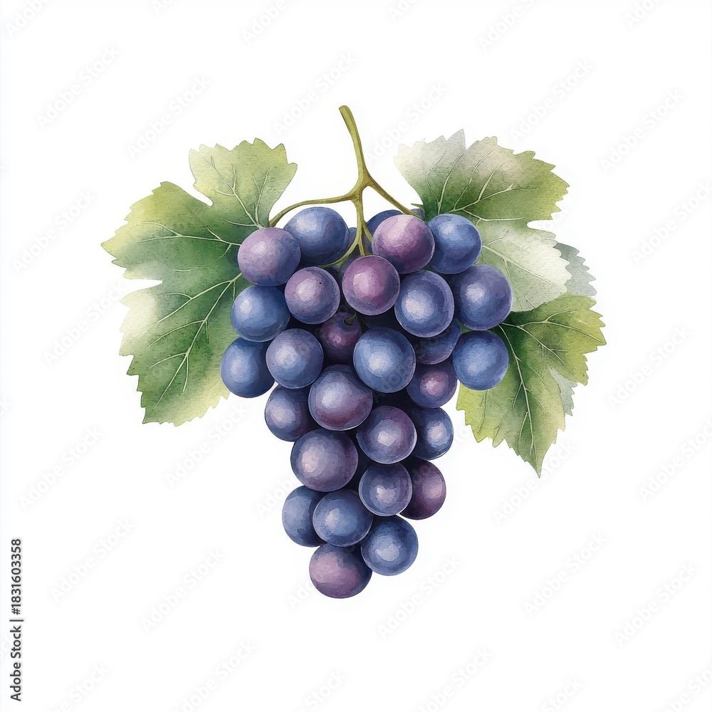 Fototapeta premium Simple watercolor grapes isolated on a white background.