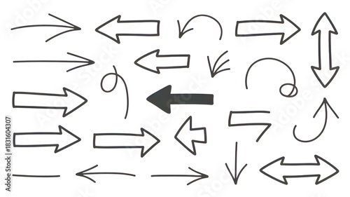 A collection of various hand drawn arrows on a black background