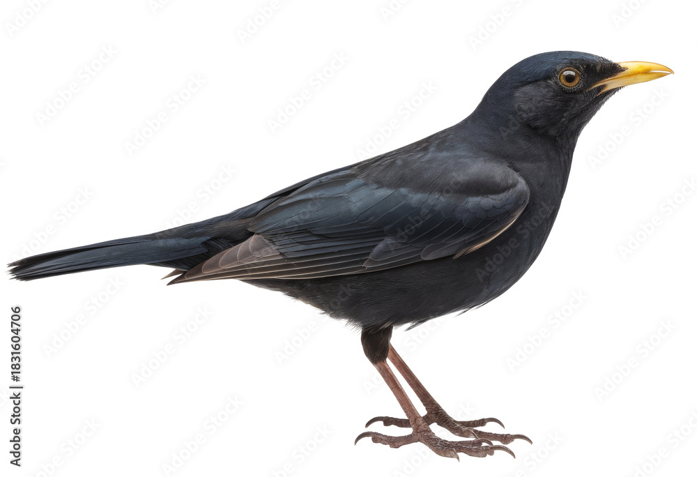 Obraz premium blackbird with yellow beak on transparent background