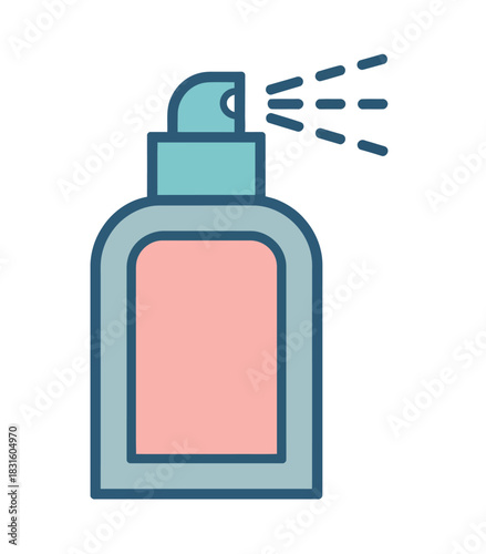 A spray bottle dispenses a fine mist of liquid, suggesting hygiene or fragrance.