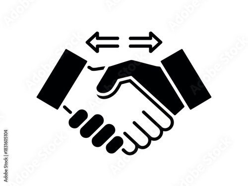 Two silhouetted hands in a handshake symbolize a business deal or agreement.
