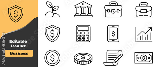 Business icons set with dollar sign and financial symbols money