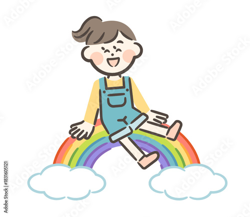 Smiling girl sitting on a rainbow