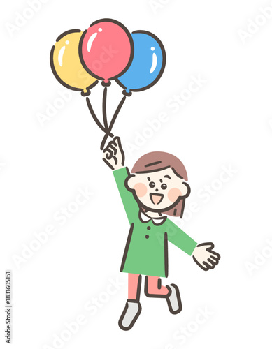 Girl flying in the sky with balloons
