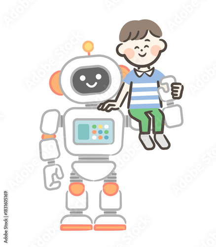 A boy being held by an AI robot