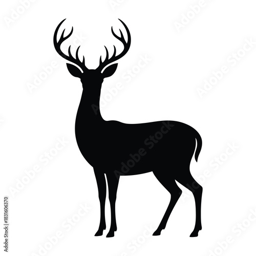Deer grazing Vector, Silhouette, Illustration