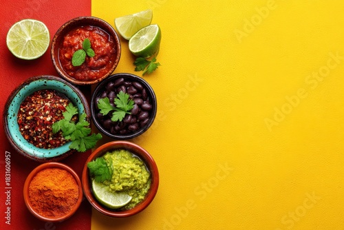 Wallpaper Mural Colorful display of authentic Mexican food with vibrant dips and fresh ingredients set against a lively background Torontodigital.ca
