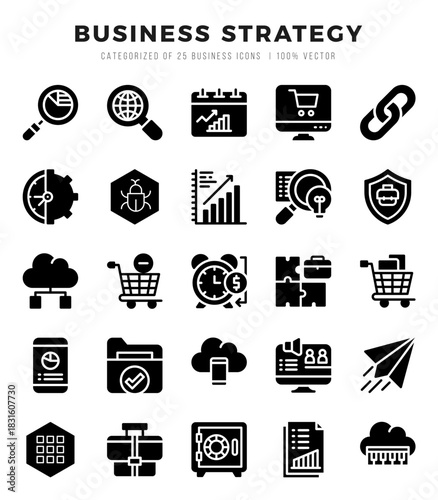 Vector icons set of Business Strategy. Glyph style Icons.