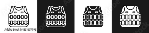 Weighted Vest Line N Glyph Icon Style In White And Black Background