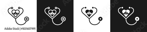 Cardio Line N Glyph Icon Style In White And Black Background