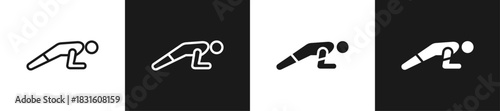 Plank Position Line N Glyph Icon Style In White And Black Background