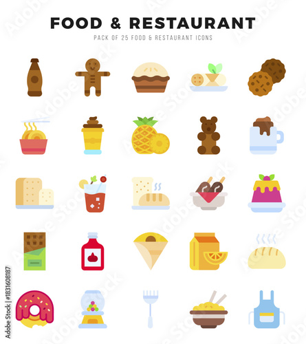 Set of Food and Restaurant icons in Flat style. Flat Icons symbol collection.
