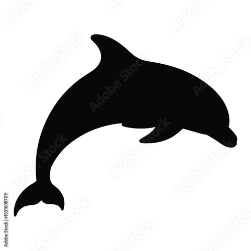 Dolphin swimming side view Vector, Silhouette, Illustration