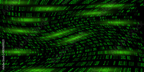 A cybercriminal in a stream of binary code a dynamic vector background symbolizing data flow and digital breaches. Hacker in binary code stream. Eps10