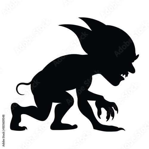 Goblin sneaking with hunched back Vector, Silhouette, Illustration