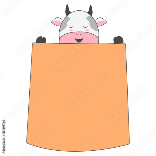 Baby Cow Character with Cartoon Design. Vector Illustration.