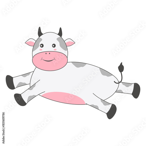 Baby Cow Character with Cartoon Design. Vector Illustration.
