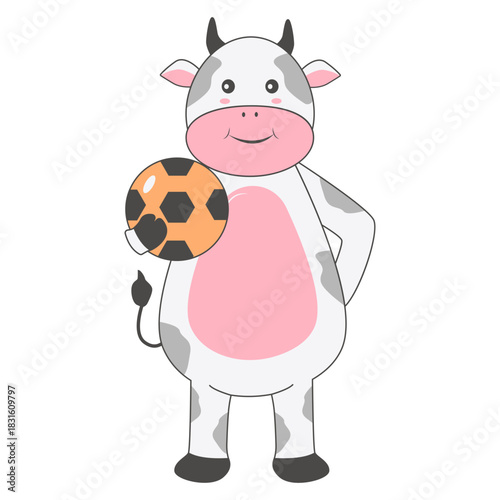 Baby Cow Character with Cartoon Design. Vector Illustration.