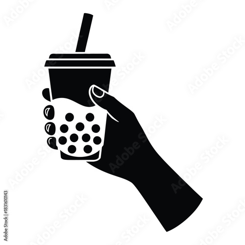 Hand holding a boba cup Vector, Silhouette, Illustration