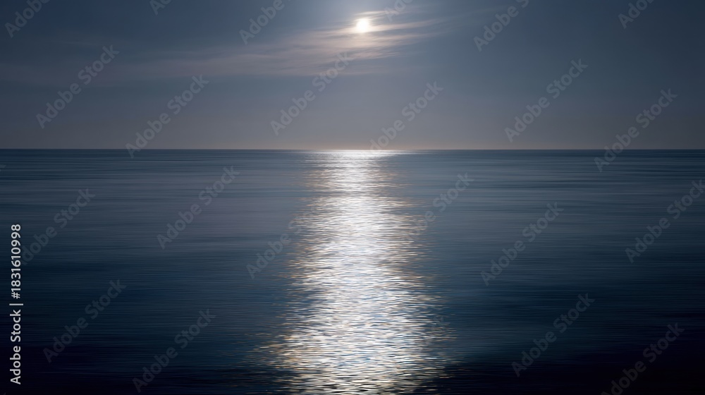 Obraz premium Photograph of a beautiful sunset over the ocean. the sky is a deep blue color with a few wispy clouds scattered across it.