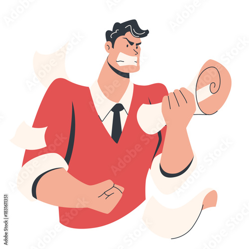 Mad People Feeling Anger a man tearing a document in a burst of anger after feeling overwhelmed illustration