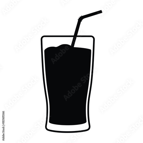 Tall cold brew glass with straw Vector, Silhouette, Illustration
