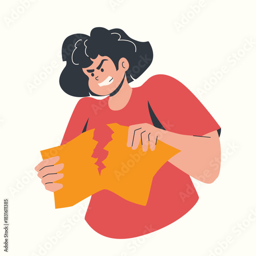 Mad People Feeling Anger a woman gripping a crumpled sheet angrily while processing her frustration illustration