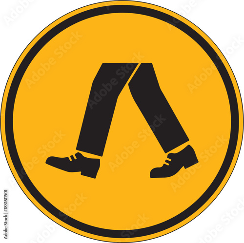 Pedestrians Round Yellow Sign,Vector Illustration, Isolate On White Background 