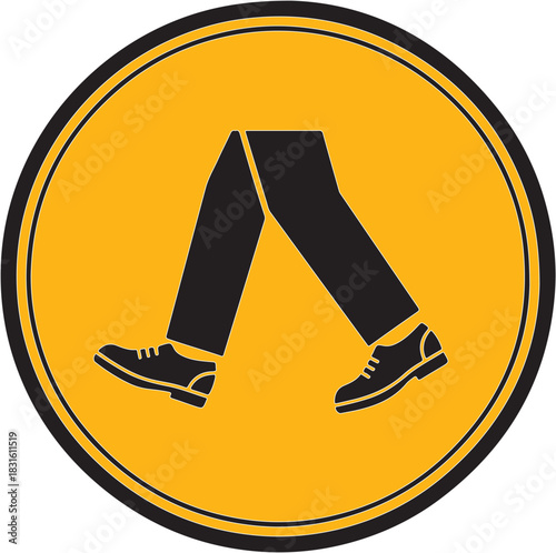 Pedestrians Round Yellow Sign,Vector Illustration, Isolate On White Background 